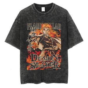 Мужские футболки аниме демоны Slayer Tshirt Men Men Hip Hop Vintage вымытая негабаритная уличная одежда 100 Хлопок Harajuku Оптовая капля 230710