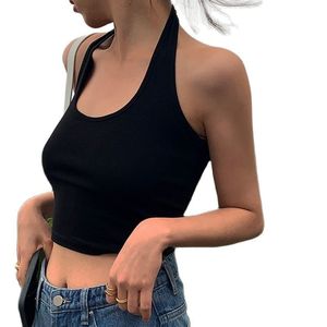 Kadın Tankları Camis Pamuk Seksi Sırmasız Sırtsız Siyah Tank Tops Halter Sokak Giyim Yelek Kadın mahsulü Top Yaz Temel T-Shirts bayanlar tüp Camis 230710