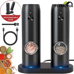 Mills Rechargeable Electric Pepper Grinder Salt And Pepper Mills USB Charging Spice Grinder With LED Light Adjustable Coarseness Mills 230710