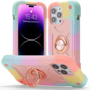 İPhone 15 Pro Max için Ring Shockproof Kickstand Case ile Renkli Silikon Telefon Kılıfı, Samsung S22 Ultra için 14,13