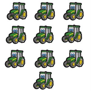 10 Stück grüne Traktor-Stickerei-Patches für Kleidung, Eisen-Patch für Kleidung, Applikation, Nähzubehör, Aufkleber, Abzeichen auf Stoff, iro300B