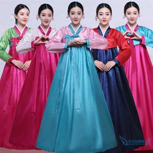 2019 Yüksek kaliteli çok renkli geleneksel Kore Hanbok Elbise Kadın Kore Halk Sahnesi Dans Kostüm Kore Geleneksel Kostüm211p