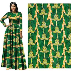 Tecido estampado de cera africana binta tecido de cera real Ankara Batik africano algodão respirável tecido flor verde para vestido terno234f