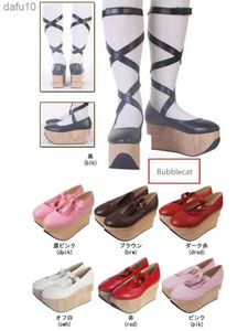 Kadın Platformu Yüksek Topuk Pompalar Sandalet Çapraz Çöpler Lolita Cosplay Süngerler Japon Harajuku Ayakkabı Sallanan At Yeni 2022 L230704