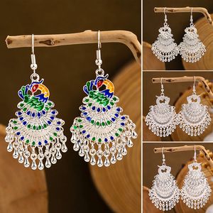 Stud Boho Peacock Küpeler Kadınlar İçin Etnik Vintage Geometrik Metal Hayvan Drop Hook Uzun Takı Moda Hediyesi 230710