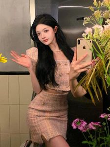 Штаны твидовые юбки набор дамская корейская горячая девушка знаменитость маленькая аромата женская летняя обложка для живота два куска корейского лета