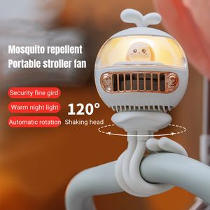 Outros Home Garden Cartoon Safety Bladeless Stroller Fan USB Rechargeable 3600mAh Battery Operated Outdoor Portable Wireless Air Cooler Hand 230711