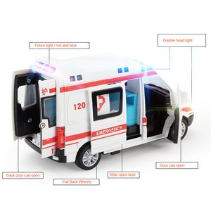 Diecast Model Araba 1 32 Yüksek Hastane Simülasyon Ambulans Hastanesi Kurtarma Metal Araba Modeli Ses ve Hafif Alaşımlı Diecast Araba Oyuncakları ile Geri Çekin 230711