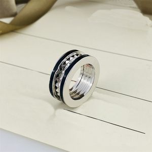 Anel de designer de moda jóias de luxo preto branco primavera anéis de cerâmica para mulheres homens anéis de prata presente do dia dos namorados 5-12 tamanho