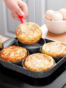 Pans 4hole Omelet Pan Frying Pot Thickened Nonstick Egg Pancake Steak Cooking Hamburg Bread Breakfast Maker Induction Cookware 230711