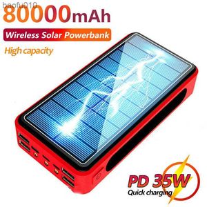 80000mAH Güç Bankası Kablosuz Güneş Pil Şarj Paneli 4USB Çıkış Portu Samsung için Büyük Kapasiteli Şarj Cihazı IPhone Xiaomi L230712