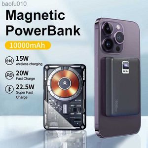 Wekome Power Bank Magnetic Wireless PD 20W Fast Charge 10000 мАч прозрачная крышка USB -портативный источник для iPhone14Promax L230712