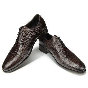 Desen el yapımı timsah vintage orijinal erkekler rahat deri ayakkabılar özel sivri ayak parmağı oxford elbise 86