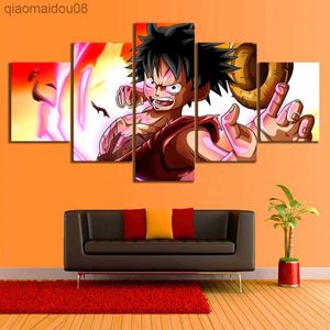 Cartaz de arte de parede 5 painéis uma peça Luffy segunda marcha impressões em tela pintura sala de estar decoração de casa imagens de anime L230704