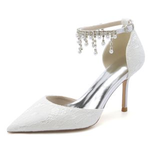 Gelin Beyaz Dantel Düğün Ayakkabıları 2024 İnci Ünlü Gala Oscar İlham Resmi Parti Yüksek Topuklu 8.5m Fildişi Şampanya Prom Ayakkabı Nedime Giyim 36-43 Toka Kayışı