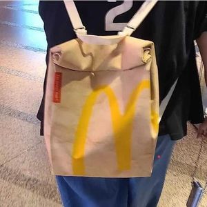 Komik sevimli çizgi film patates kızartması ambalaj çantaları öğrenci kadın okul çantası tuval backpack büyük kapasiteli haberci çanta çanta