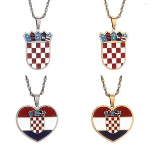 Colares com Pingente de Aço Inoxidável Colar Bandeira da Croácia para Mulheres Homens Jóias Símbolo Nacional Croata