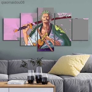 5pcs Modern Modüler Tuval Boyama Ev Dekoru Bir Parça Zoro Anime Karikatür Resim Oturma Odası Duvar Sanatı için Modern Baskı Posteri L230704