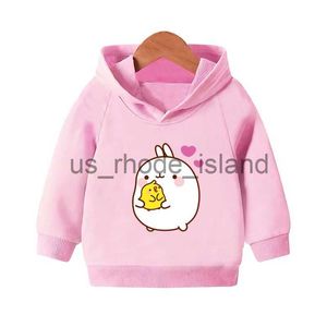 Ceket hoodies molang ve piupiu sevimli tavşan karikatür çocukları kapüşonlu kapüşonlu kızlar çocukları tişörtü sonbahar bebek kazak üstleri kmt5217 x0712