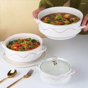 Миски Керамическая суп миска фном со стеклянной крышкой ручка салата