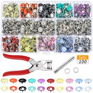 Hoomall 100pcs Set 10 Renkler Metal Dikiş Düğmeleri Press Saplama El Sanatları Saplama Snap Pençeler El Sanatları Araç Düğmeleri 213W