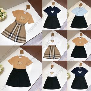Kız Elbiseler Çocuk Kıyafetleri Bebek Çocuklar Elbise Gençlik Klasik Desen Tasarımcısı Marka Mektup Seti Etek Boyut 100-160 E4FF#