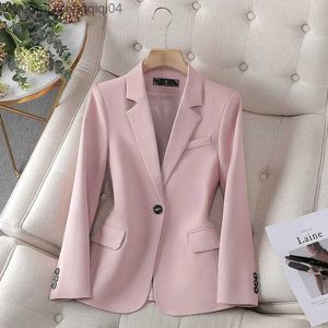 Women's Polos New Spring Summer and Autumn Women's Jacket Blue Black Pink Coffee Women's Business Work Suit Long Sleeve Single Button Solid Formal Jacket 4XL Z230713