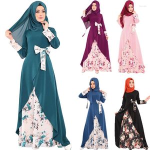 Etnik Giyim Müslüman Elbise Kadın Moda Abaya Dubai Çiçekleri Zarif Mizaç Baskı Uzun Yay Türkiye Suudi Arabistan Orta Doğu