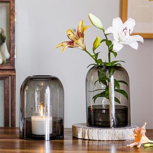 Vazolar Cam Vazo Şeffaf Düz Mum Kapağı Ekran Süsleri masaüstü basit toz geçirmez çiçek düzenleme ev dekorasyon