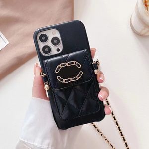 iPhone 15 Plus 14 Pro Max Case Designer Telefon Kılıfları Zincirler Crossbody Cüzdanlar Apple için Cross Body Card Cep Tutucu 13 12 11 Lüks Pırlanta Velvet Astar Kapaklar Siyah