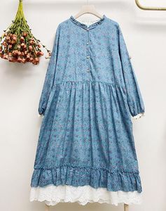 Sıradan Elbiseler Vintage klasik Mori kız pamuklu kuşu dantel gevşek uzun kollu midi elbise sonbahar zarif boho şık yazlık çingene kıyafetleri