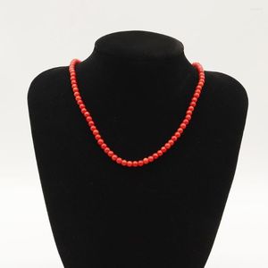Цепочки мужчины женщины очаровывают простое ожерелье Гладкое красное круглый круглые искусственные коралловые бусинки пляжные украшения для ручной работы богемный подарок
