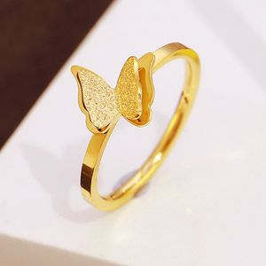 Stainless Steel Butterfly Rings for Women Kpop Style Gold Color Jewelry 2023 Wholesale Romantic Pinky Ring Teen Gifts KBR112