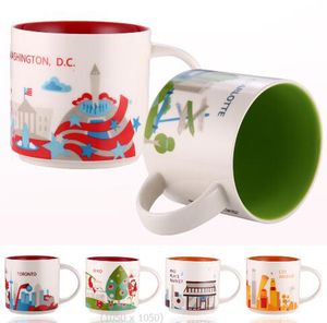 Ins Styles 14oz 400ml Keramiktasse Japan Amerikanisch New York Orleans Los Angeles Paris London England Washington DC China City Beste Kaffeemilch Teetasse vs. Starbucks