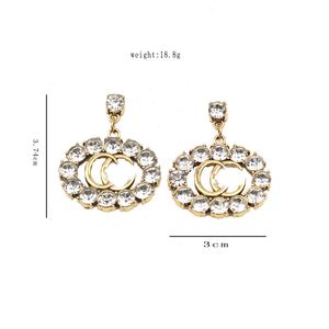 18K Altın Kaplama 925 Gümüş Lüks Marka Tasarımcıları Vintage Zincir Çift Harfler Saplama Geometrik Ünlü Kadınlar Kristal Rhinestone İnci Küpe Düğün Partisi Jewerlry