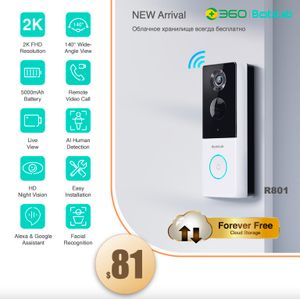 Doorbells 360 R801 Smart Home Video Doorbell Wireless WiFi 5MP 1920P Security Camera Radar Sensor HDR Night Vision Alexa Door Bell 230712