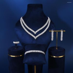 Collana Orecchini Set 1680 Ultimi gioielli da sposa di lusso alla moda da sposa Noble Micro Pave Cubic Zirconia Dubai per le donne