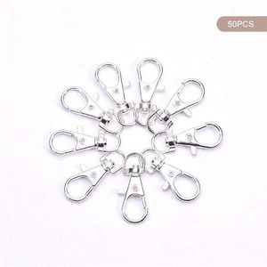 Anahtarlık 50 PCS metal gümüş döner tokalar kordon snap kancalı ıstakoz pençe tokası diy bölünmüş anahtar halkası fjewelry yapımı 297g