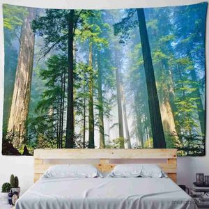 Tapestries Fog Forest In Sunlight Tapestry Wall Hanging Natural Scenery Psychedelic Witchcraft Aesthetic Room Decor R230713