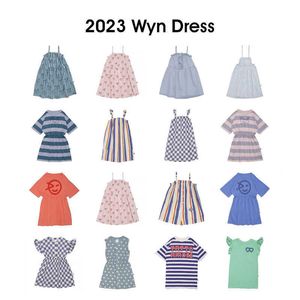 Kız Elbiseleri Wyn 2023 Kız Yaz Elbiseleri Şık Tasarımcı Orta Uzunlukta Çocuk Elbiseler Ekose Strip Karikatür Desen Marka Kız Clotheshkd230712