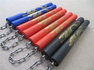 Martial Arts Nunchaku Foam Dragon Pattern Black Martial Arts nunchucks stainless steel sticks kung fuTrainer For