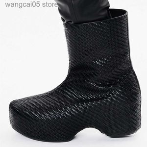 Botas 2022 Fashion Ankle Rainboots Elastic Upper Thick Platform Non Slip New Women Boots Short Round Toe Side Zipper Ladies Shoes T230713