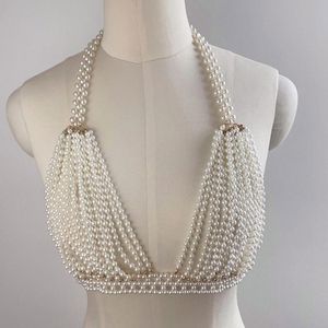 Suits Imitation Pearl Halter Bikini Sütyen Seksi Sırtı Backles