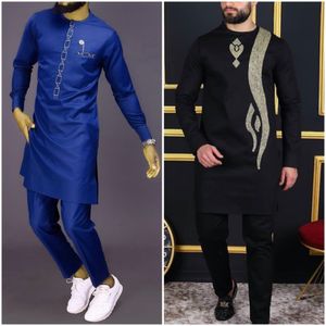 Herren-Trainingsanzüge, Kaftan, luxuriöser Herrenanzug, bedrucktes Oberteil, Hose, Dashiki, afrikanischer ethnischer Casual-Stil, 2-teiliges Set, traditionelle Kleidung, Hochzeitstuch, 230713