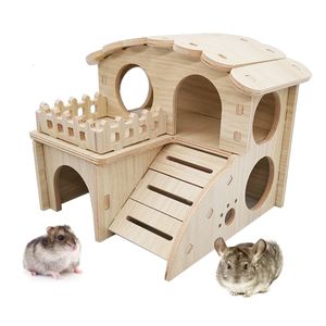 Small Animal Supplies Hamster Swing SeesawSmall Nest Solid Wood House Sleeping Golden Silk Bear Villa ToySupplies 230713