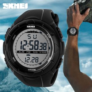 Мужчины спортивные часы 50 м. Водонепроницаемые бренды Skmei привел цифровые часы для мужчин, которые женщины плавают на открытом воздухе повседневные военные наручные часы