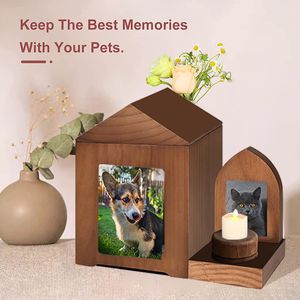 Другая кошка поставляет деревянный дом для животных ручной работы и держатели свечей, устанавливающие урн кремации похоронной собаки для пепла Мемориал Гроб Бокс 230713