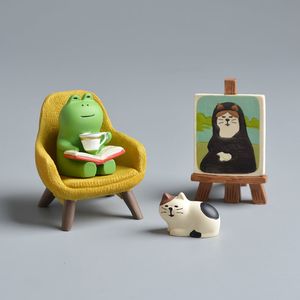 Декоративные предметы фигурки Koteta Zakka Japan Cartoon Cat лягушательная модель творческая сцена мини -фигурная смола домашний декор аксессуары детские настольные столы 230713