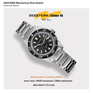 Other Watches SEESTERN 62MAS Diving Watch Men Automatic Mechanical Wristwatch Luminous Bezel Waterproof NH35 Movement Sapphire Glass Bracelet 230714