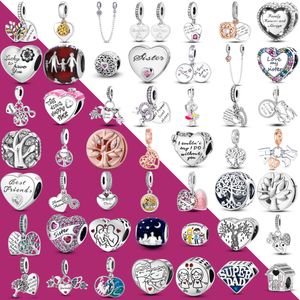 925 Gümüş Fit Pandora Charm Aile Dostluğu Kalp Şekimi Boncuk Sarkık Moda Takımları Set Kolye Diy İnce Boncuk Takıları